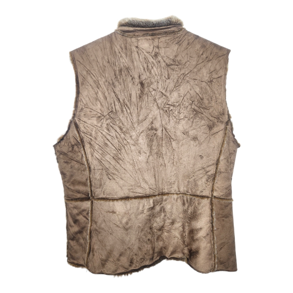 90s Vintage Barrage Faux Suede Leather Fur Lined Vest Size Large Women - Picture 8 of 8
